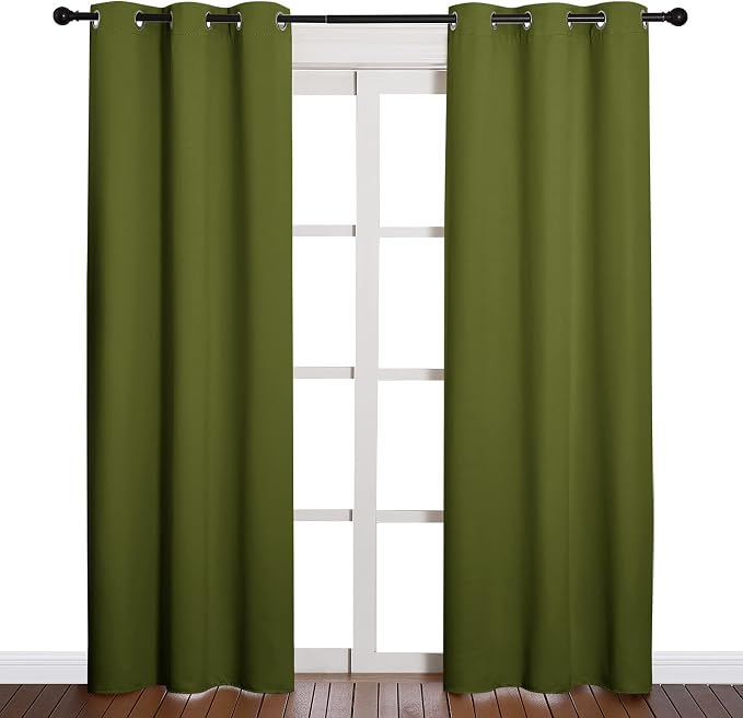 NICETOWN Holiday Christmas Decor Curtains, 1 Pair, 42 by 84-in, Olive Green | Thermal Insulated Solid Grommet Blackout Curtains/Drape for Living Room