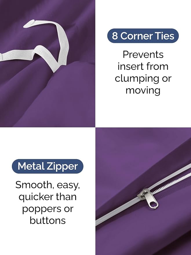 Duvet Cover Queen Size - Soft 3 Piece with Zipper Closure - Purple | Extra Soft, Breathable, Queen Duvet Cover 90" x 90" with 2 Pillow Shams, Zipper Closures & Ties, Women, Men, Kids & Teens