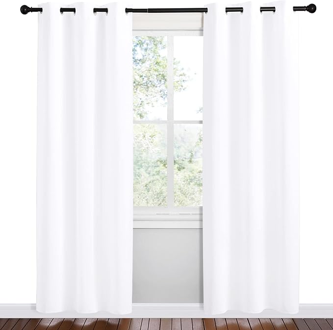 NICETOWN White Samll Window Blackout Curtain Panels, Set of 2, 42 inches x 78 inches, 50% Light Blocking Curtains for Bedroom & Dining Room Window | 50% Light Blocking Curtains for Dining Room Kitchen Window, Blackout Thermal Insulated Room Darkening P...