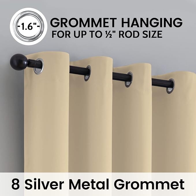SimpleHome Beige 100% Blackout Curtains Room Darkening Living Room 63 Inch | Curtains for Bedroom,Thermal Insulated Grommet Window Drapes,Curtains for Living Room with Black Back,52 x 63 Inch,2 Panels