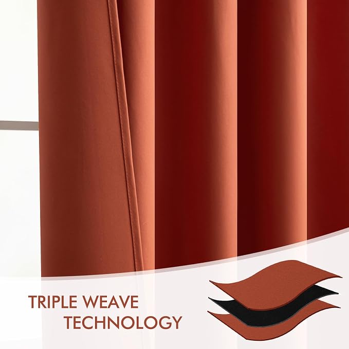 MIULEE Fall Burnt Orange Back Tab Blackout Curtains 52"x120" Length 2 Panel | Rod Pocket Pinch Pleated, Thermal Insulated, Room Darkening, Light Blocking, Privacy Curtains for Living Room Bedroom