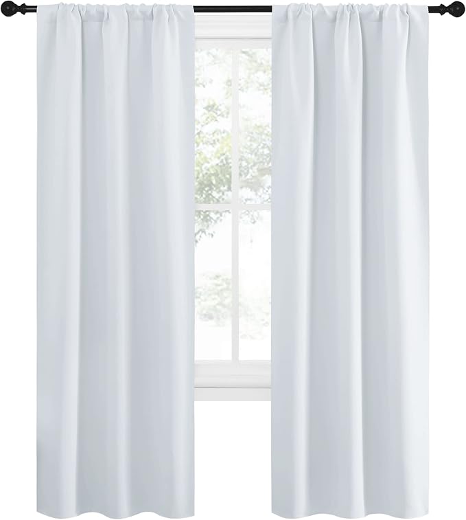 NICETOWN Greyish White Window Curtain Panels - Thermal Insulated Rod Pocket Room Darkening Curtain Sets for Bedroom (Greyish White, 2 Panels, 34 in x 72 in (W x L))