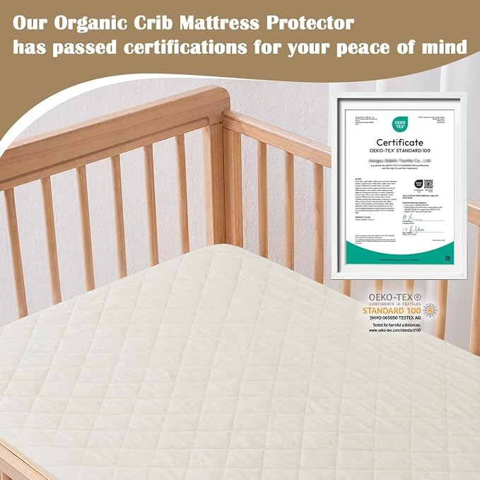 Organic Crib Mattress Protector - Top&Side 100% Waterproof Protector | Organic Mattress Protectors for bed | 5-Sided Waterproof Protection | Noiseless & Breathable | Crib Size 52x28x9 in