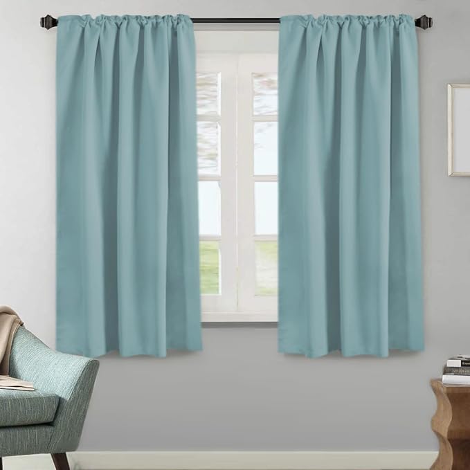 H.VERSAILTEX Blackout Curtains Thermal Insulated Window Treatment Panels Room Darkening Blackout Drapes for Living Room Back Tab/Rod Pocket Bedroom Draperies (2 Panels, Mineral Blue, 52 x 63 Inch)
