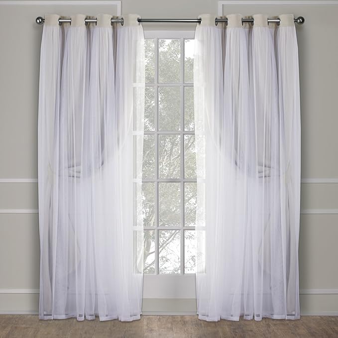TOWN & COUNTRY LUXE Talia Double Layer Indoor Curtains, Sheer and Room Darkening Blackout, Grommet Top, Energy Efficient, 2-Pack Set, 52"x84", Sand