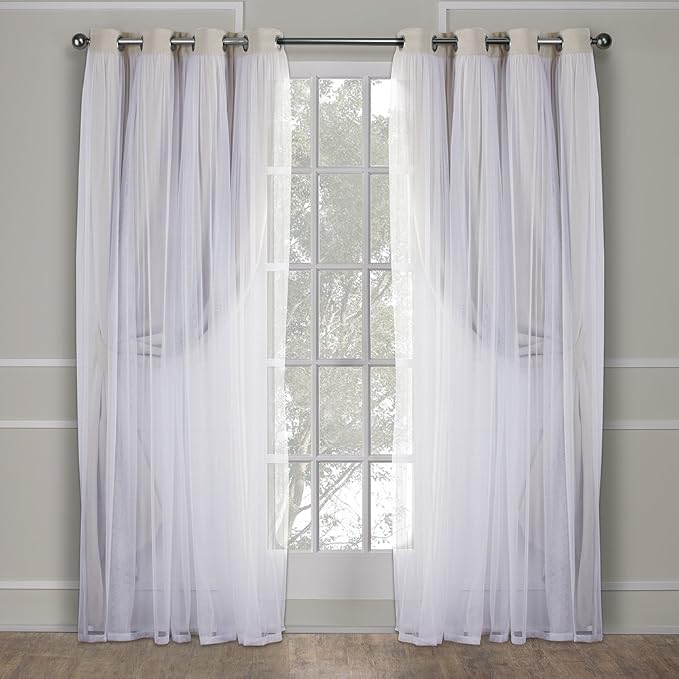 TOWN & COUNTRY LUXE Talia Double Layer Indoor Curtains, Sheer and Room Darkening Blackout, Grommet Top, Energy Efficient, 2-Pack Set, 52"x108", Sand