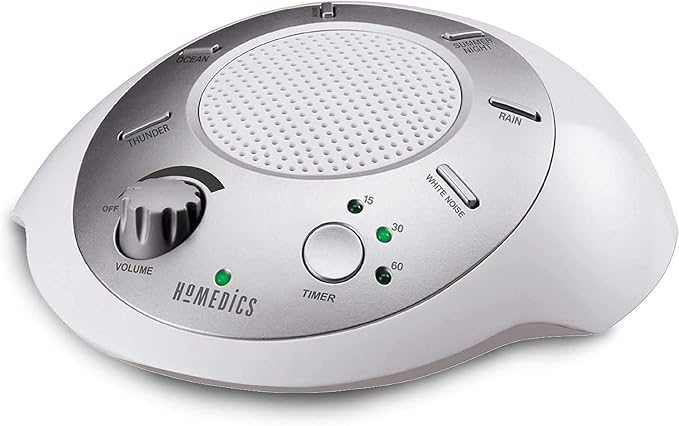 Homedics SoundSleep White Noise Sound Machine, Silver | Small Travel Size with 6 Relaxing Nature Sounds, Portable Therapy for Home, Office, Nursery, Auto-Off Timer