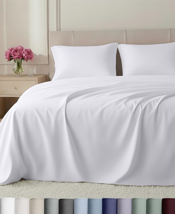 California Design Den Luxury 800 Thread Count Full Size Sheets Set, White | 100% Cotton Sateen Backed by Good Housekeeping Seal - Soft & Thick, 16" Deep Pocket, All-Around Elastic, Durable, Easy Care