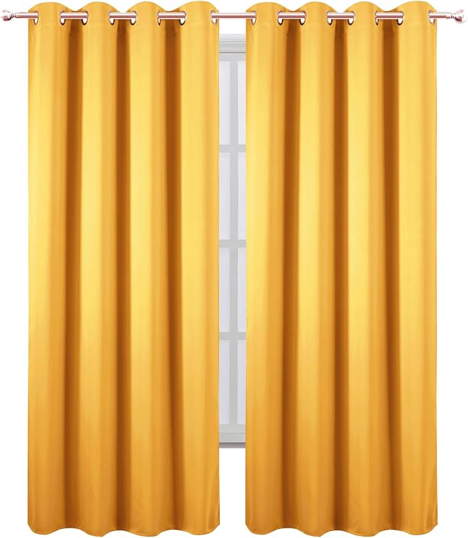 Blackout Curtains 52 x 120 Inch Long Yellow Curtains Set of 2 Panels Room Darkening Curtains for Bedroom and Living Room