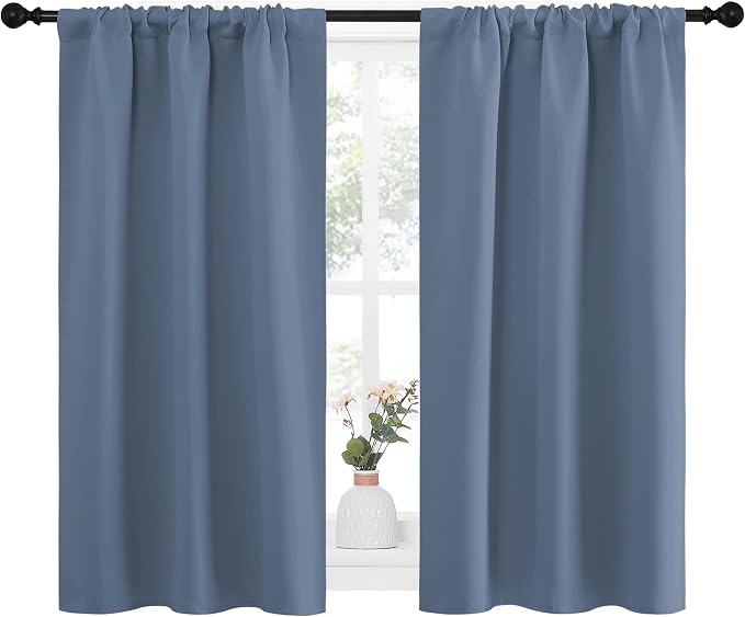 NICETOWN RV Blackout Curtains for Camper Windows, Short Blackout Curtains & Drapes, Thermal Insulated Blackout Curtain Panels for Kids Room, Play Room (Stone Blue, 34" Wide by 40" Long, 2 PCs)