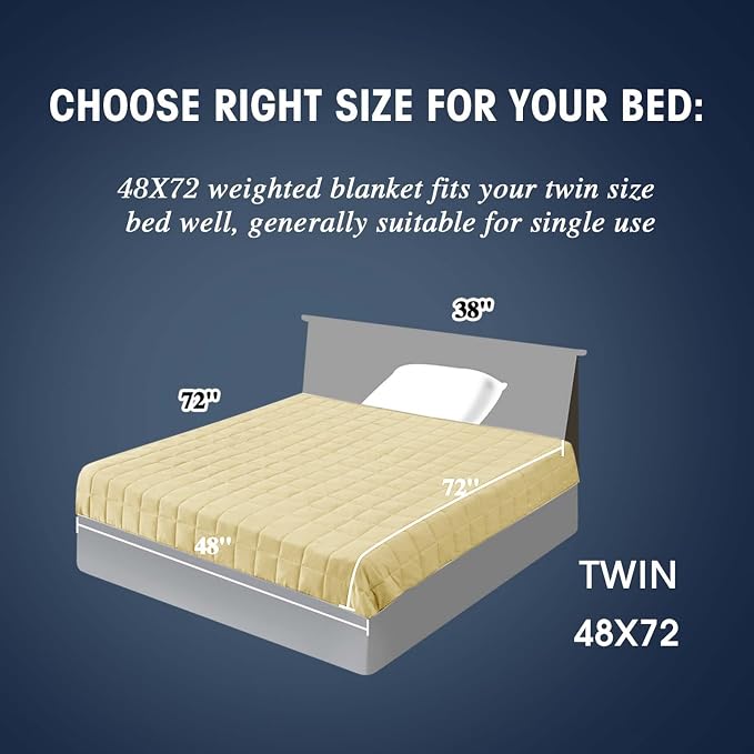 Weighted Blanket for Adults (10 lbs, 48" x 72", Mustard yellow Stripes) Heavy Blanket for Sleeping Perfect for 90-110 lbs, Twin Size Breathable Blanket with Premium Glass Bead, Machine Washable