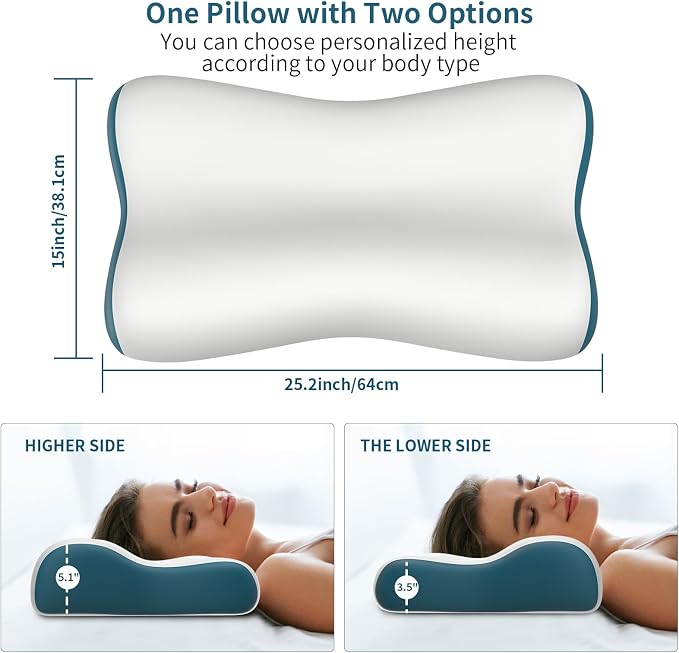 Cervical Neck Pillow for Pain Relief, Contour Memory Foam Pillows Ergonomic Pillow Orthopedic Cooling Pillow Bed Pillow Neck Support for Side Back Stomach Sleepers(Grey&Blue)