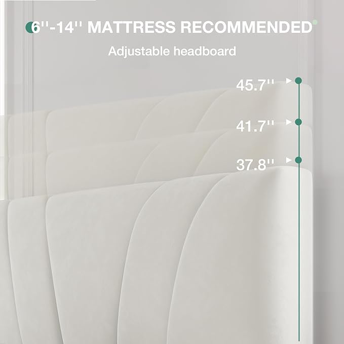 Novilla Queen Bed Frame, Queen Size Bed Frame with Wooden Slats Support, Velvet Upholstered Headboard, No Box Spring Needed, Heavy Duty Feet, Easy Assembly, White Velvet
