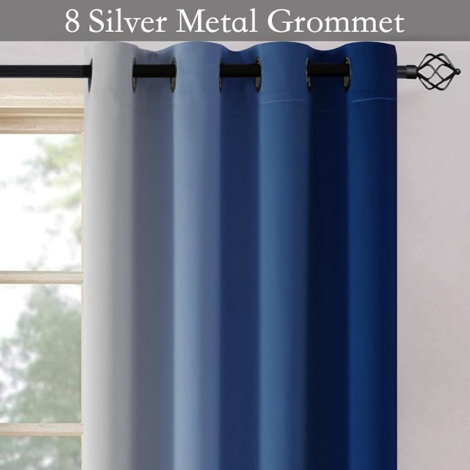 SimpleHome Ombre Royal Blue to Grey White Curtains for Living Room 52Wx84L | Room Darkening Curtains for Bedroom,Gradient Light Blocking Curtain,Thermal Insulated Grommet Window Drapes,2 Panels,84 Inch