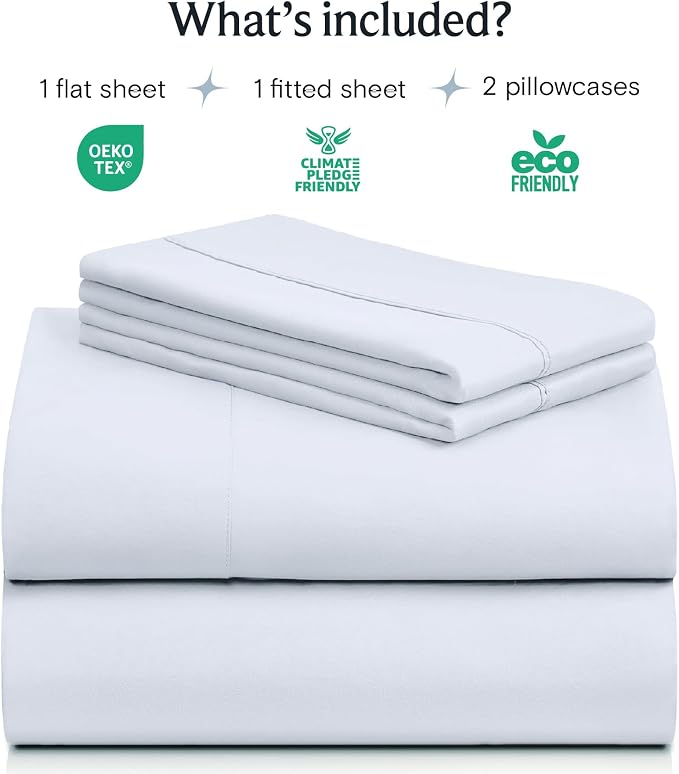 LuxClub Full Size Sheets, Cooling & Soft Deep Pocket Bed Sheets, 4PC | LuxClub Silky Fitted Sheet & Pillowcase Sets, Breathable Hotel Luxury Bedding for Mattress Wrinkle Free, Baby Blue