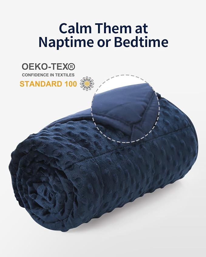 Mr. Sandman Weighted Blanket for Sleeping 3 lbs, 36 x 48 Inches | Soft Cooling Minky Dots; Machine Washable; Glass Bead Filling; Weighted Blanket for School and Home; Navy Blue