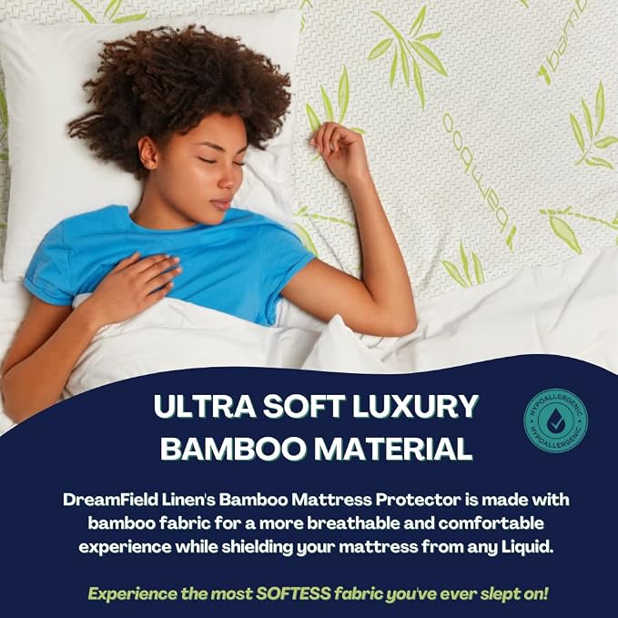 Bamboo Cooling Mattress Protector with Zipper - 100% Waterproof Twin Size Mattress Cover - Ultra Soft Jacquard Fabric Breathable Noiseless Mattress Pad Covers - Zippered Mattress Encasement