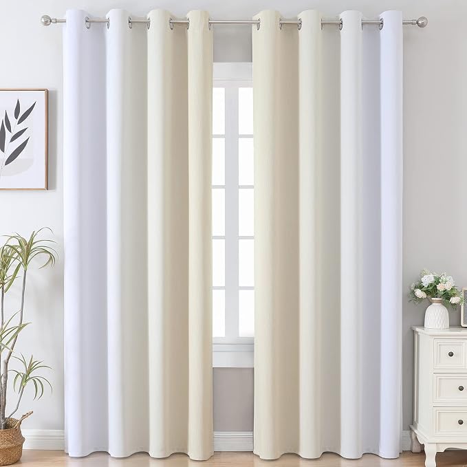 Beige and Greyish White Ombre Blackout Curtains Living Room 108 Inches Long | Estelar Textiler Thermal Insulated Curtains for Bedroom, Room Darkening,Energy Saving,Grommet Window Drapes,52Wx108L,2 Panels