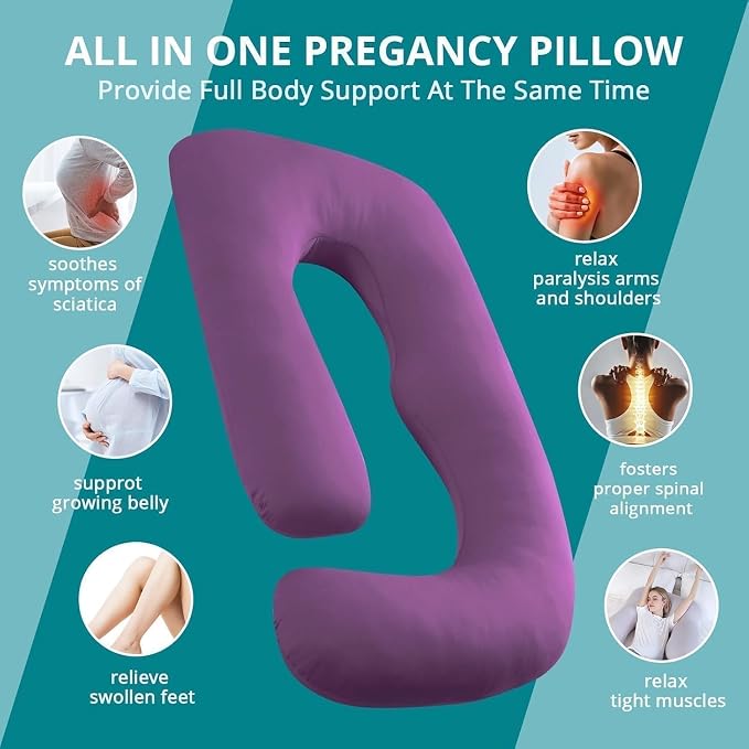 Cooling Pregnancy Pillows for Sleeping, 65'' Full Body Pillow, Purple | Sasttie Maternity Pillow, OEKO-TEX, Down Alternative, Removable Cover, Pregnant Women Must Haves, Maternity Essential