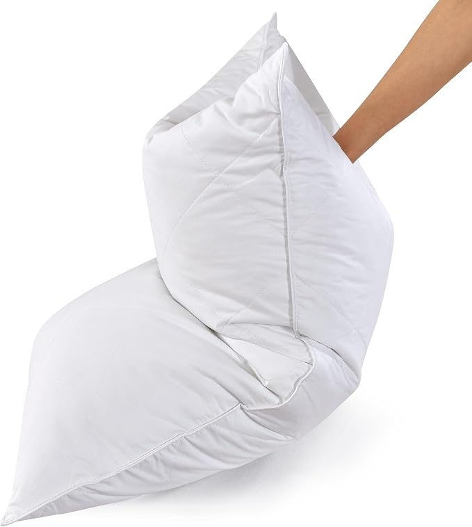Three Geese White Goose Feather Cotton Pillows Queen Size Set of 2- Soft 600 Thread Count 100% Cotton, Medium Firm,Soft Support Surround Cotton (Queen Size:Pack of 2)