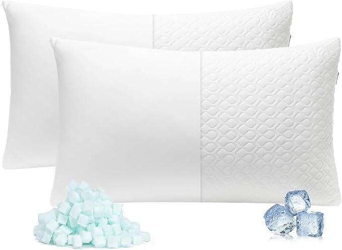 Shredded Memory Foam Pillows for Sleeping, Adjustable Pillows King Size Set of 2, Good for Side, Back Sleeper with Washable Cooling Cover (White, King 2-Pack)