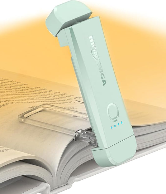 HIONXMGA Book Light,Rechargeable Reading Light for Books in Bed at Night | Up to 100H Runtime,3 Amber Colors,Stepless Dimming,Eye-Caring Mode,USB Charging,Bookmark,Women Book Lovers,Christmas,Mint