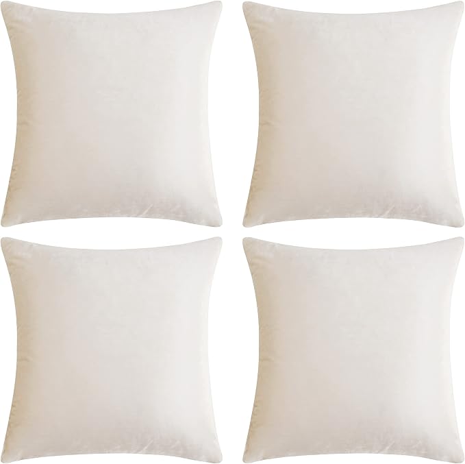 GIGIZAZA Decorative Throw Pillow Covers 16 x 16, Ivory Cream White Soft Pillow Covers Velvet,Set of 4 Decor Square Cushion Covers