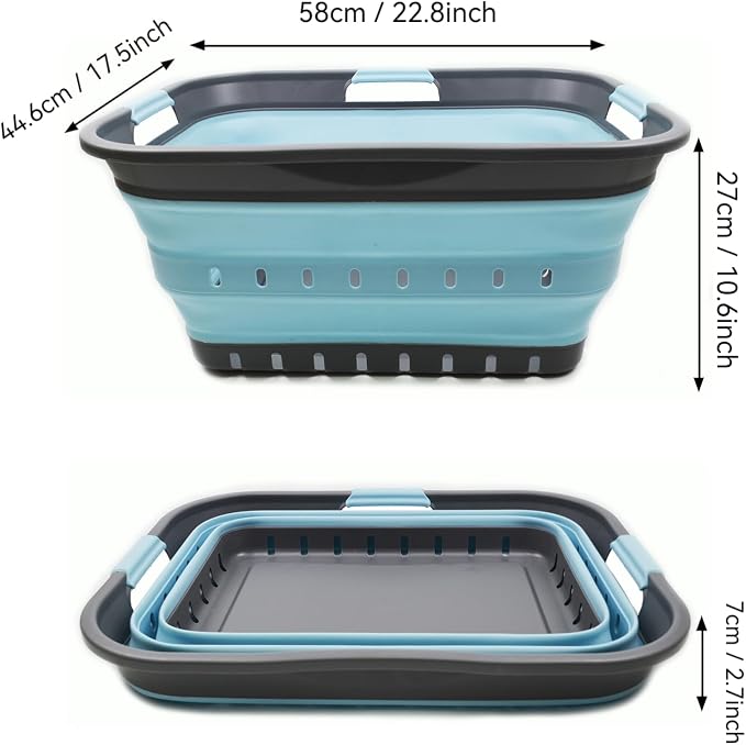 SAMMART 42L (11 gallon) Collapsible Plastic Laundry Basket - Foldable Pop Up Storage Container/Organizer - Space Saving Hamper/Basket (1, Grey/Sea Angel)