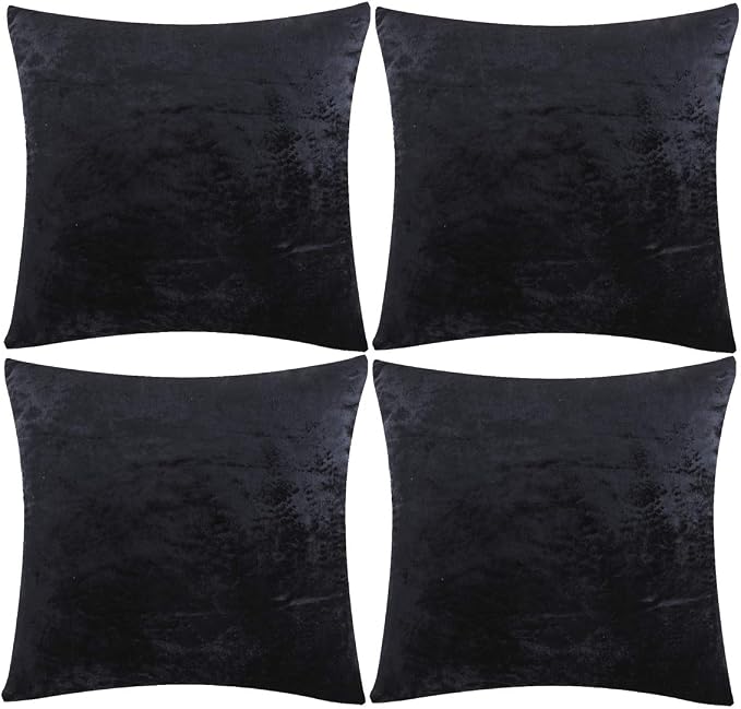 GIGIZAZA Black Velvet Decorative Throw Pillow Covers Cushion Cover Set of 4 Yellow Luxury Pillow Cases for Sofa (20x20inch(50x50cm)-4pcs, Black)