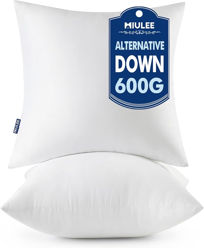 MIULEE 20x20 Throw Pillows Inserts 2 Pack, Decorative Pillows for Couch Bed | 100% Virgin Filling, Full and Fluffy, Lumbar, Back and Neck Support