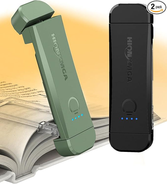 HIONXMGA 2-Pack,Rechargeable Book Lights for Reading in Bed,Green+Black | 3 Amber Colors,Stepless Dimming,Eye-Caring Mode,Up to 100H Runtime,USB Charging,Women Book Lovers,Christmas,Book Accessories