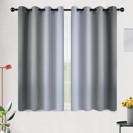 SimpleHome Ombre Grey to Grey White Curtains for Living Room 52Wx45L | Room Darkening Curtains for Bedroom,Gradient Light Blocking Curtain,Thermal Insulated Grommet Window Drapes,2 Panels,45 Inch