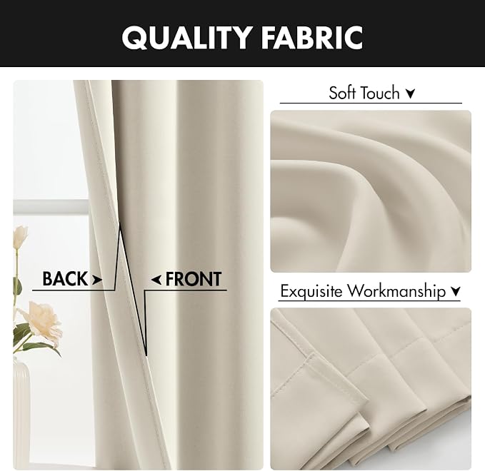 MIULEE 84 Inch Length Cream Beige Blackout Bedroom Curtains Set of 4 | Thermal Curtains for Summer Heat, Light Blocking Privacy Bedroom Window Drapes, Top&Bottom Rod Pocket, Living Room
