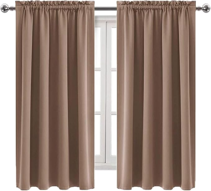 DWCN Blackout Curtains for Bedroom Living Room 52 x 63 Inch Long Khaki | 2 Panels Set, Room Darkening, Thermal Insulated, Light Blocking, Rod Pocket Drapes, Noise Reducing Window Treatments