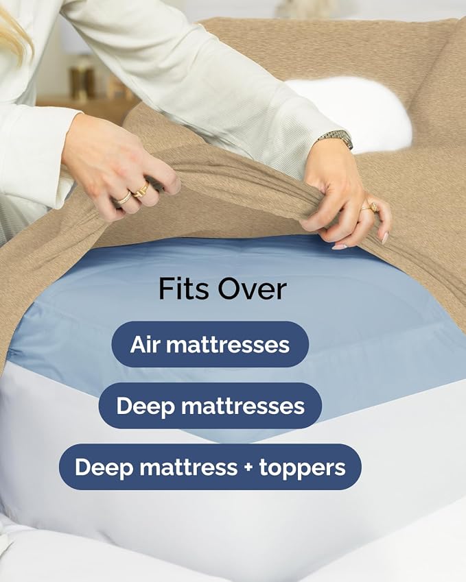 Extra Deep Flex Top Split Head King Sheet Set - 6 Piece Breathable and Cooling Sheets - Hotel Luxury Bedding for Women, Men, Kids & Teens - Easy Secure Fit - Extra Deep Pockets - Heathered Tan