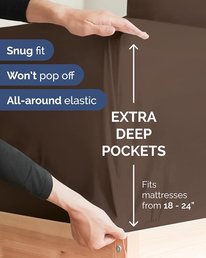 2 Pack Extra Deep Queen Fitted Sheets with Extra Deep Pockets - Brown | Hotel Luxury Bottom Fitted Sheets Only, Soft, Fade & Wrinkle Free, Breathable & Comfy, All Around Elastic Fitted Sheets