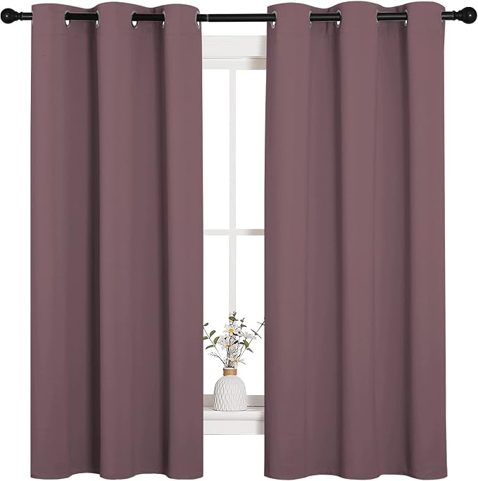 NICETOWN Dry Rose Blackout Curtains for Bedroom 42" w x 63" L 2 Panels | Farmhouse Thermal Insulated Room Darkening Drapes for Kitchen Windows Treatments, Light Blocking Noise Reducing Home Decor