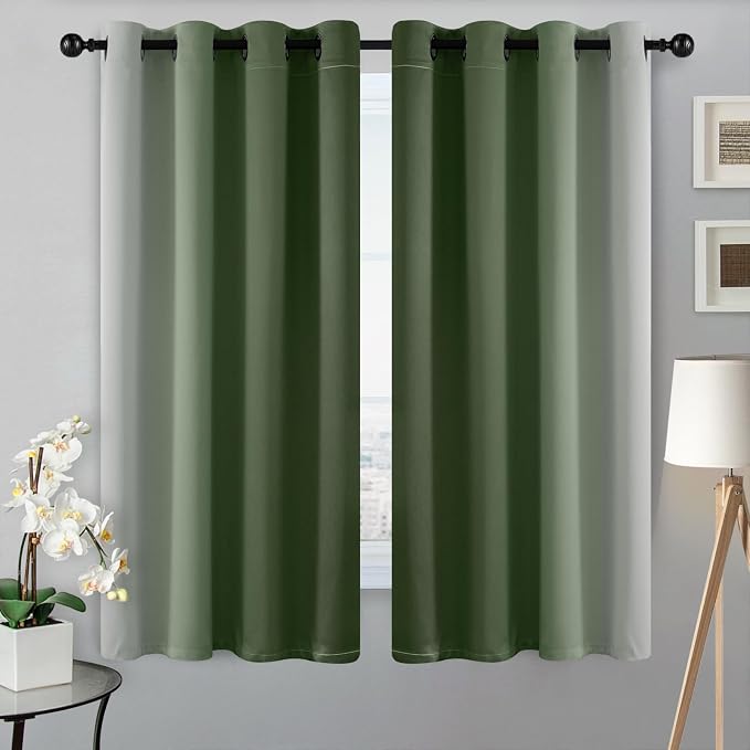 SimpleHome Ombre Curtains Sage Green to Grey White for Living Room 52Wx63L | Room Darkening Curtains for Bedroom,Gradient Light Blocking Curtain,Thermal Insulated Grommet Window Drapes,2 Panels,63 Inch