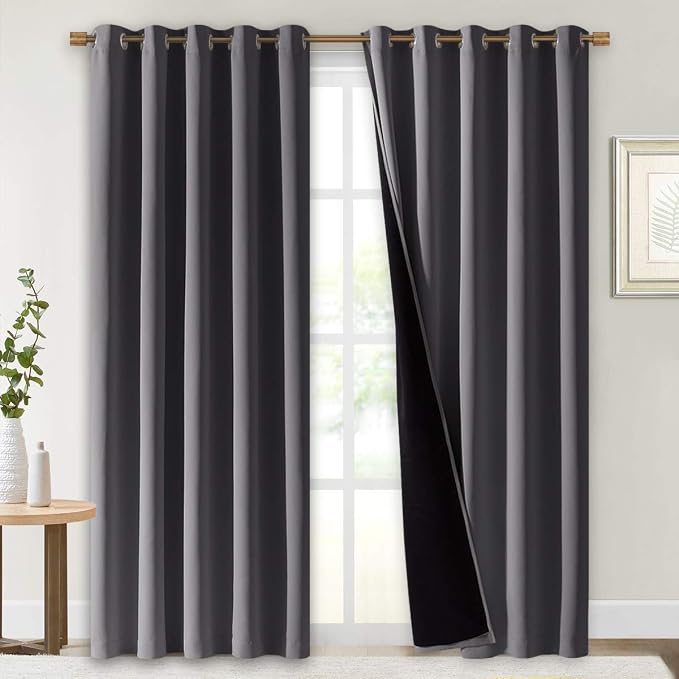 NICETOWN Grey Blackout Curtains for Dining Room 70" w x 84" L 2 Panels | Full Shade Energy Smart Noise Blocking Drapes for Guest Room Bedroom Kitchen, Thermal Insulated Lined Window Dressing Decor