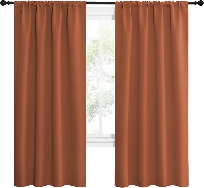 NICETOWN Blackout Curtains and Drapes - Thermal Insulated Solid Rod Pocket Blackout Draperies/Panels (Burnt Orange, 1 Pair, 42 by 72 inches)