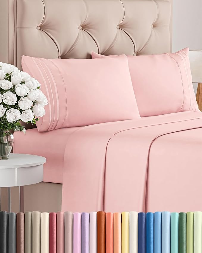King Size 4 Piece Sheet Set - Comfy Breathable & Cooling Sheets - Baby Pink | Hotel Luxury Bed Sheets for Women & Men, Deep Pockets, Easy-Fit, Extra Soft and Wrinkle Free Sheets, Oeko-Tex Bed Sheet Set