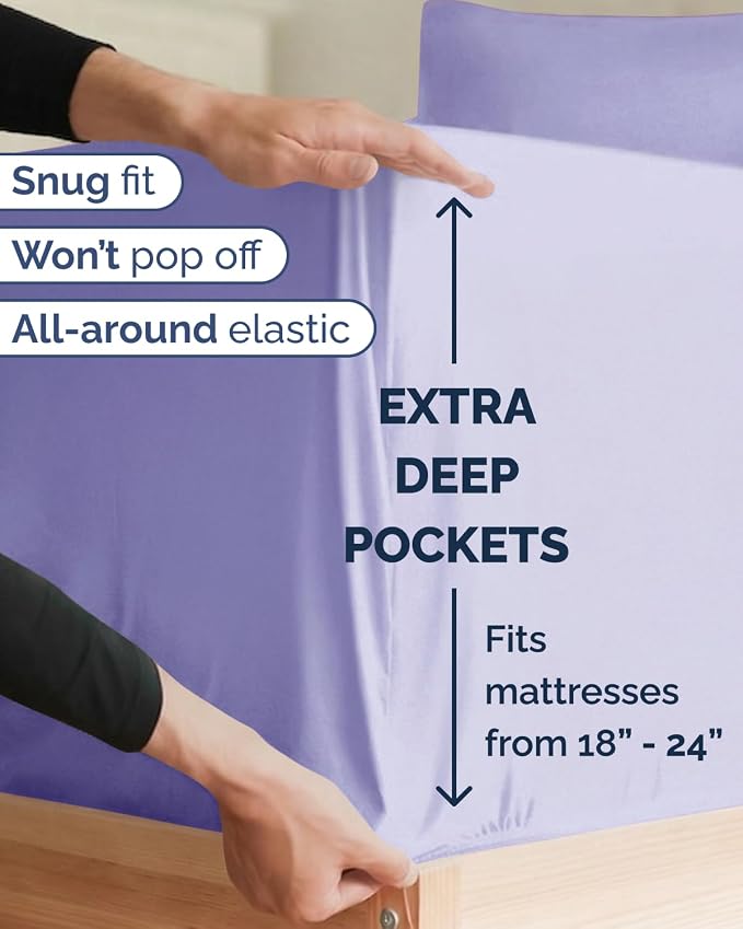 Extra Deep Twin XL Sheet Set - 4 Piece College Dorm Room - Lavender | College Dorm Room Essentials, Easy & Secure Fit, Ultra-Soft, Wrinkle & Fade Free, Comfy Sheets Set with Extra Deep Pockets