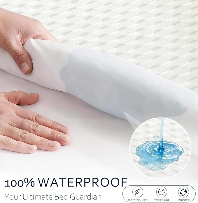 Waterproof Mattress Protector Full, Organic Cotton, White | Organic Cotton 250GSM 3D Waffle, Noiseless TPU Waterproof, Deep Pocket 8-18" Fit, OCS & OEKO-TEX Certified, Washable