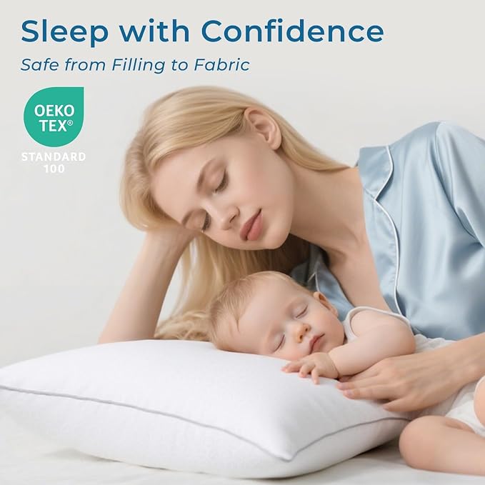 Sasttie Firm Pillows Queen Size Set of 4, Bed Pillows for Side, Back, and Stomach Sleepers - Oeko-Tex Certified Supportive Down Alternative Plump Filling - Hotel Quality and Machine Washable, 4 Pack