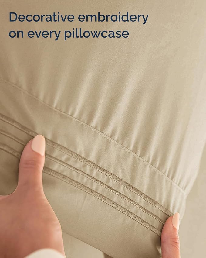 Full XL Sheets - 4 Piece Full XL Sheet Set - Breathable & Cooling - Beige | Hotel Luxury Bedding for Women & Men with Deep Pockets, Ultra-Soft, Comfy, Easy-Fit, Wrinkle Free & Fade Resistant, Oeko-Tex