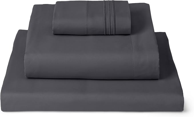 Mellanni Iconic 3-Piece, Ultra Soft Sheet Set (Twin, Charcoal) | 10M+ Sleepers. Lab-tested: Sleeps Cool, Stays Bright, Strong, Smooth. Good Housekeeping Best Bedding, 7 yrs running.