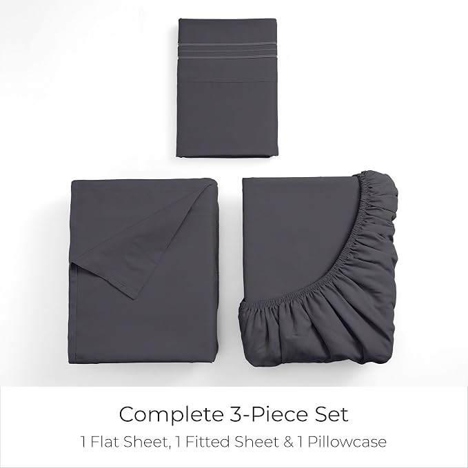 Mellanni Iconic 3-Piece, Ultra Soft Sheet Set (Twin, Charcoal) | 10M+ Sleepers. Lab-tested: Sleeps Cool, Stays Bright, Strong, Smooth. Good Housekeeping Best Bedding, 7 yrs running.