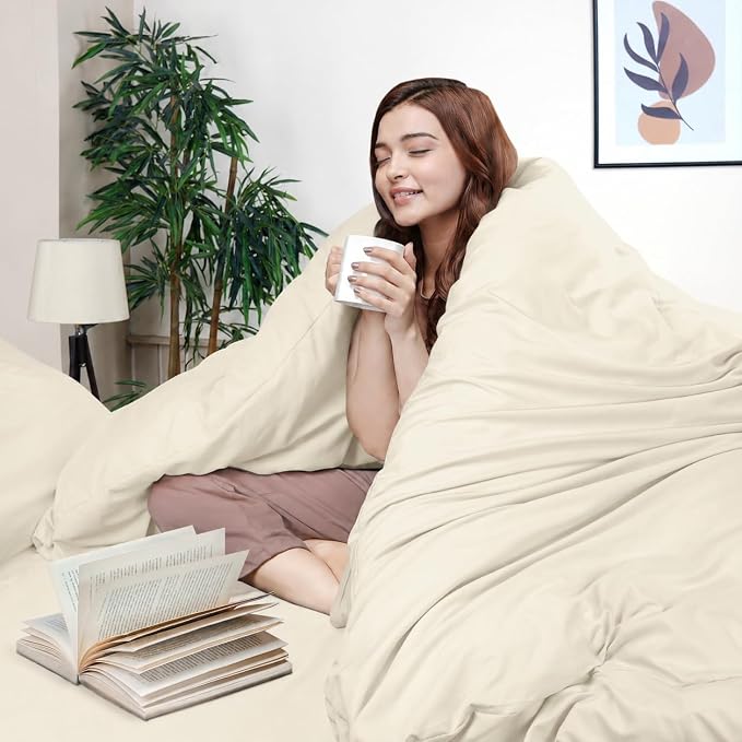 Duvet Cover Full, 3 Piece Cotton Like Polyester With Zipper Closure, Ivory | Extra Soft and Breathable, Wrinkle & Fade Resistant, Includes Duvet Cover and 2 Pillow Shams, Comforter Not Included, OekoTex