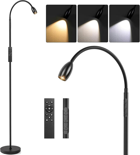 Reading Floor Lamp, 72" LED Dimmable Lamp with Gooseneck,Zoomable Spotlight | Adjustable Color Beam Standing Lamp, Touch & Remote Control, for Task Craft, Sewing, Bedroom Living Room, Office, Matte Black