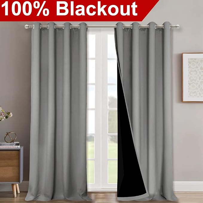 NICETOWN 100% Blackout Blinds, Set of 2, 46" x 96", Silver Grey, Laundry Room Decor Window Treatment Curtains for Large Patio Sliding Door, Thermal Insulated Curtains for Bedroom